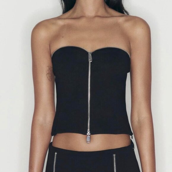 Zara Tops - Zara zippered corset top in Black Cropped NEW S